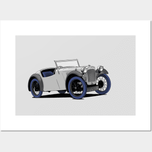 Austin 7 Car in silver/grey Posters and Art